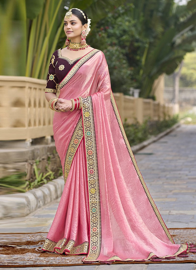 Pink Georgette Embroidered Saree Festive Wear