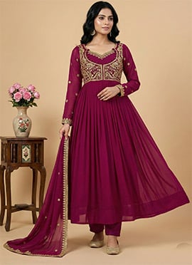 Pink Georgette Embroidered Sequin Anarkali Suit
