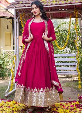 Pink Georgette Embroidered Sequins Anarkali Gown