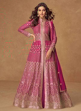 Pink Georgette Embroidered Sequins Anarkali Lehenga Wedding Wear
