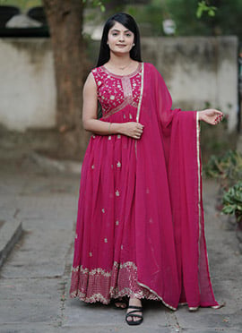 Pink Georgette Embroidered Sequins Anarkali Suit