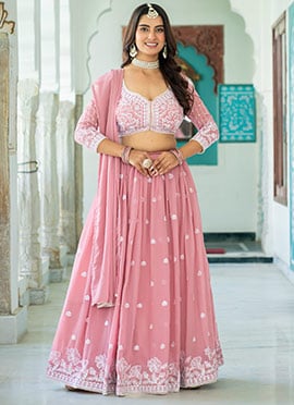 Pink Georgette Embroidered Sequins Lehenga