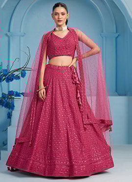 Pink Georgette Embroidered Sequins Lehenga Wedding Wear