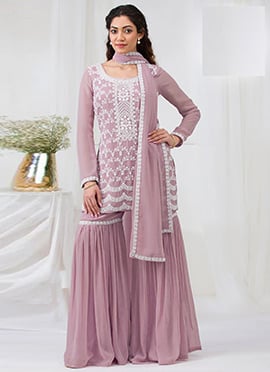 Pink Georgette Embroidered Sequins Sharara Suit