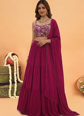 Pink Georgette Embroidered Sequins Stones Cutdana Hand Embroidery Lehenga