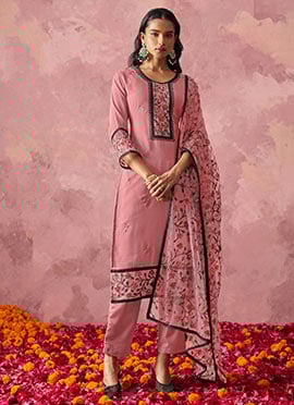 Pink Georgette Embroidered Sequins Straight Pant Suit