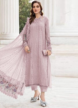 Pink Georgette Embroidered Sequins Straight Pant Suit