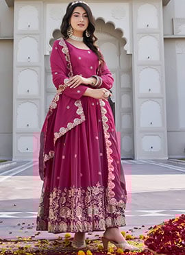 Pink Georgette Embroidered Sequins Thread Anarkali Suit