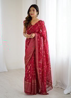 Pink Georgette Foil Print Saree After Six Wear
