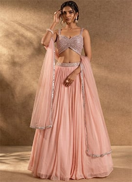 Pink Georgette Hand Embroidered Sequins Lehenga