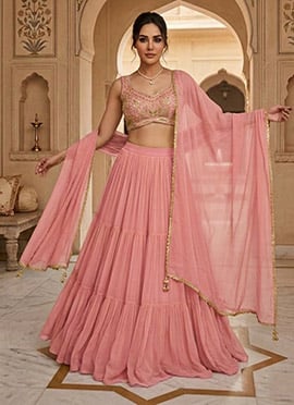 Pink Georgette Hand Embroidered Sequins Lehenga