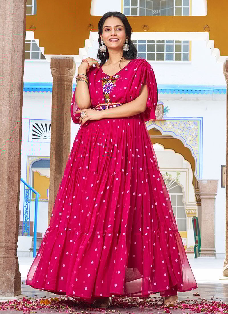 Pink Georgette Mirror Work Anarkali Gown