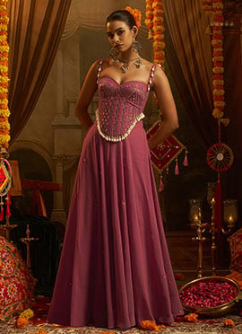 Pink Georgette Mirror Work Indo Western Palazzo Set For Dandiya Queen