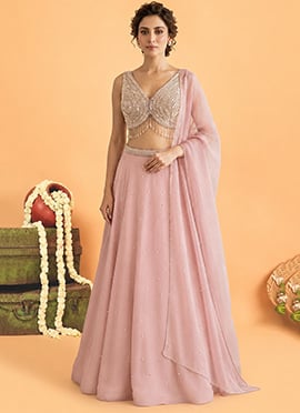 Pink Georgette Poth Cutdana Sequins Hand Embroidery Lehenga
