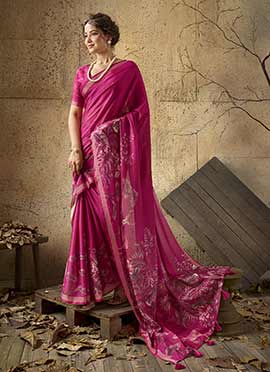 Pink Georgette Printed Saree