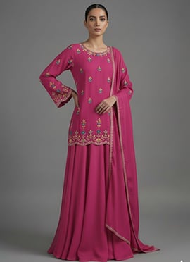 Pink Georgette Resham A Line Lehenga