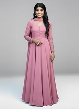 Pink Georgette Sequins Hand Embroidery Anarkali Suit