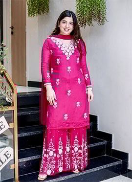 Pink Georgette Silk Embroidered Sequins Sharara Suit