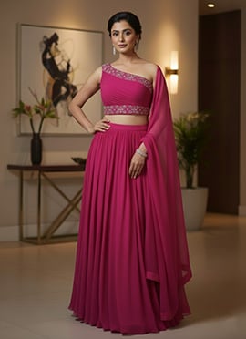 Pink Georgette Stones Hand Embroidered Lehenga