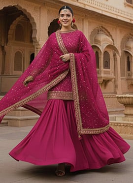 Pink Georgette Stones Sharara Suit