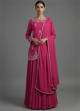 Pink Georgette Zari A Line Lehenga