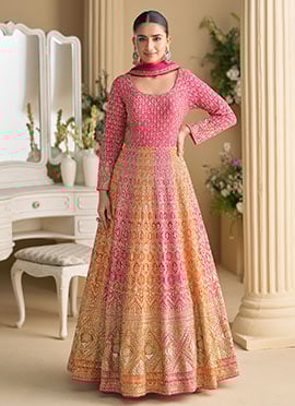 Pink Georgette Zari Embroidered Sequins A Line Anarkali Suit