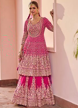 Pink Georgette Zari Embroidered Sequins Anarkali Lehenga