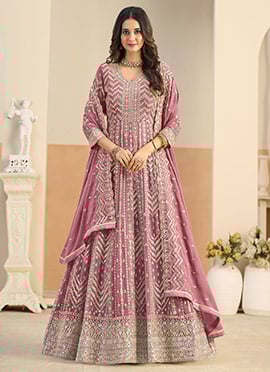 Pink Georgette Zari Embroidered Sequins Anarkali Suit