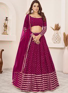 Pink Georgette Zari Embroidered Sequins Classy Lehenga