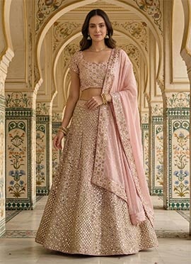 Pink Georgette Zari Embroidered Sequins Lehenga