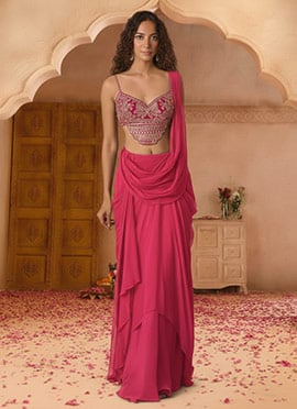 Pink Georgette Zari Hand Embroidered Sequins Lehenga