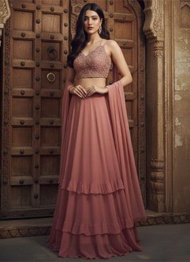 Pink Georgette Zari Sequin Hand Embroidered Lehenga