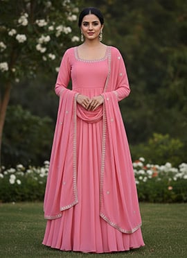 Pink Georgette Zari Sequins Anarkali Suit