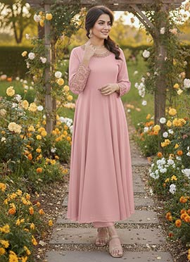 Pink Georgette Zari Sequins Anarkali Suit
