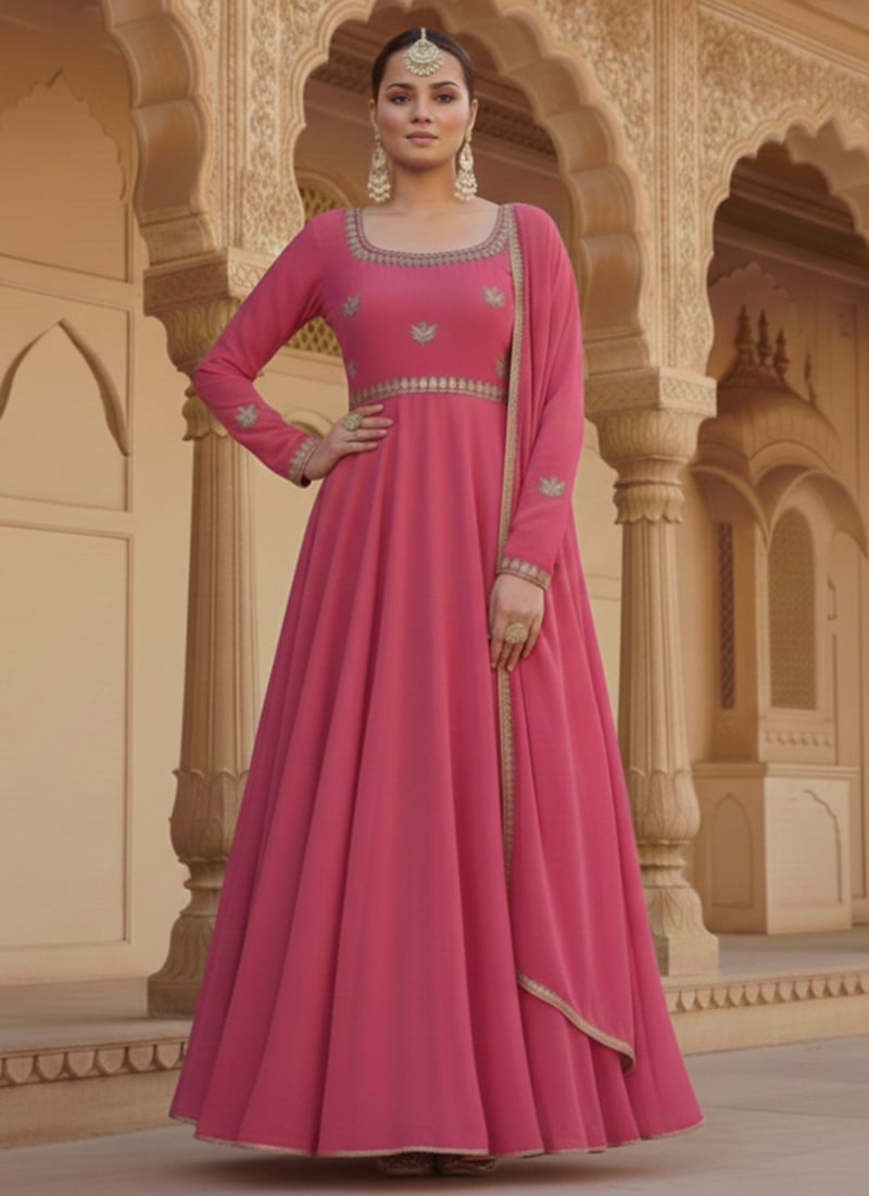 Pink Georgette Zari Sequins Anarkali Suit Festive Wear