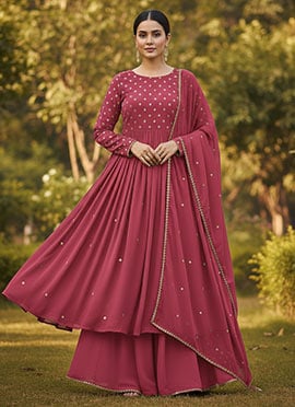 Pink Georgette Zari Sequins Anarkali Suit