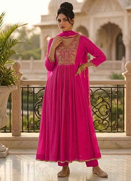Pink Georgette Zari Sequins Embroidered Anarkali Suit