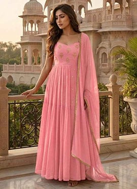 Pink Georgette Zari Sequins Embroidered Anarkali Suit