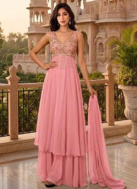 Pink Georgette Zari Sequins Embroidered Pakistani Anarkali Suit