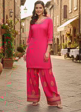Pink Georgette Zari Sequins Farshi Style Salwar Suit