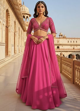 Pink Georgette Zari Sequins Lehenga