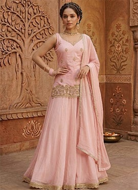 Pink Georgette Zari Sequins Palazzo Suit