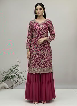 Pink Georgette Zari Sequins Sharara Suit