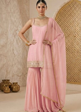 Pink Georgette Zari Sharara Suit