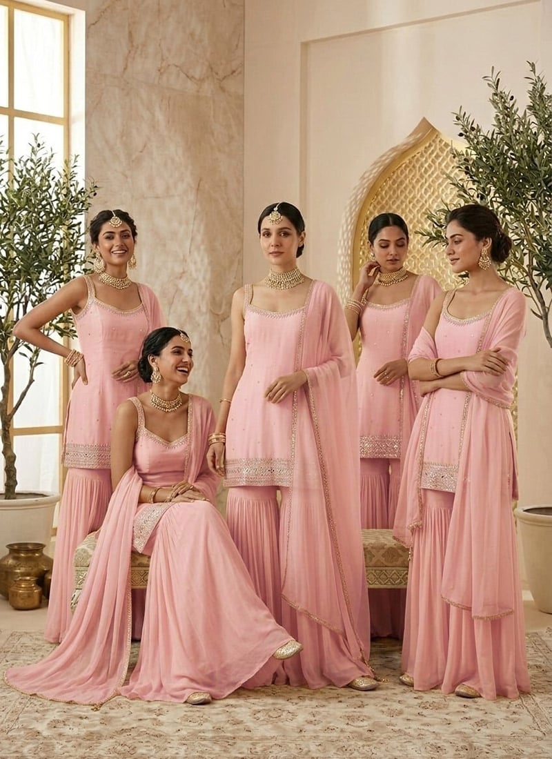 Pink Georgette Zari Sharara Suit After Six Wear