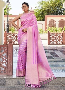 Pink Georgette Zari Woven Saree