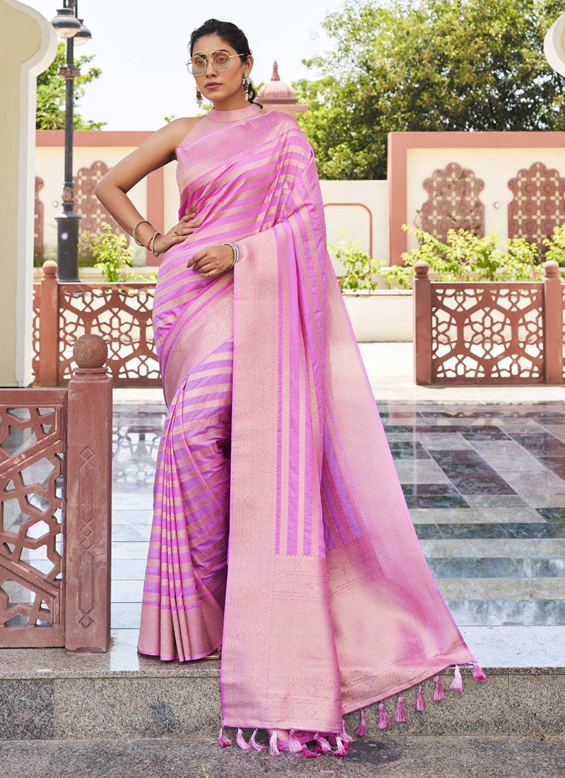 Pink Georgette Zari Woven Saree Festive Wear