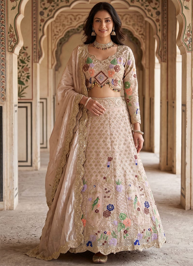 Pink Gmy Choo Embroidery Sequins Lehenga Wedding Wear