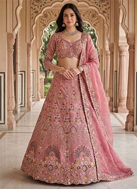 Pink Gold Crush Embroidery Sequins Lehenga