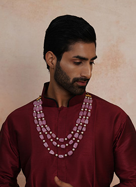Pink Gold Plated Pearl Necklace For Men